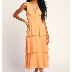 NWT Celebration Time Light Orange Sleeveless Tiered Midi Dress